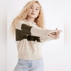 Madewell Clairview Colorblock Oatmeal and Olive Hoodie Size X-Small Slight Crop